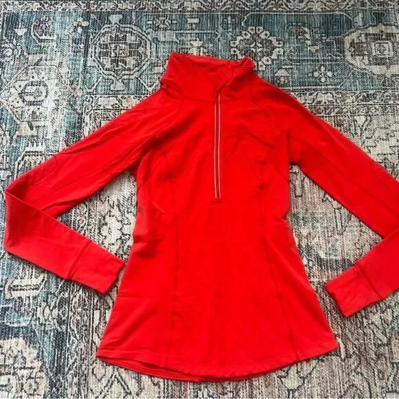 Lululemon Run Toasty Tech Pullover Love Red Size 6 1/4 Zip Running Jacket Shirt - Picture 13 of 15